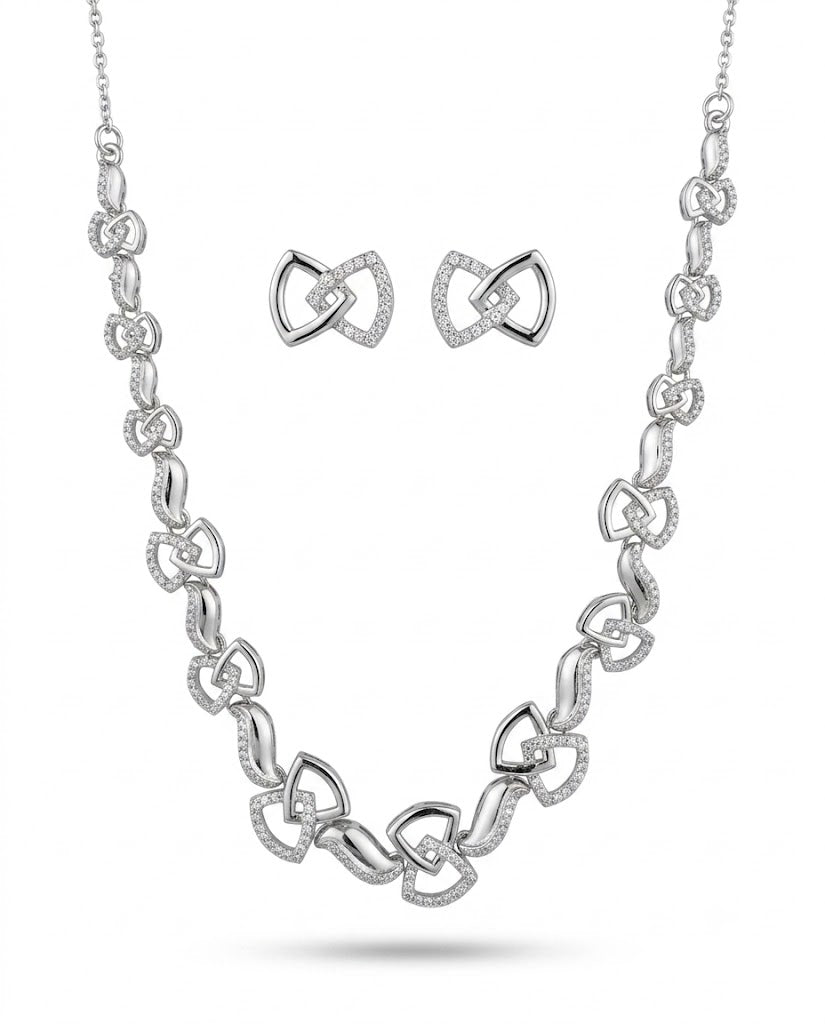 Interlocking Hearts Silver Necklace & Earrings Set with CZ
