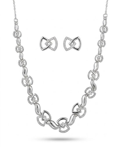 Interlocking Hearts Silver Necklace & Earrings Set with CZ