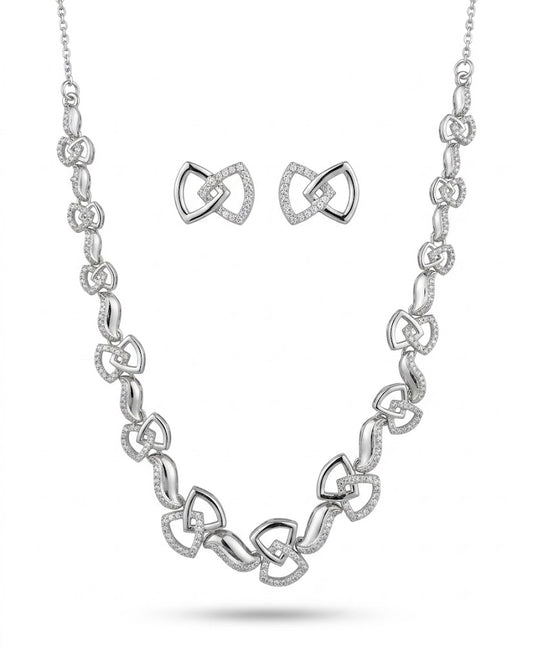 Interlocking Hearts Silver Necklace & Earrings Set with CZ