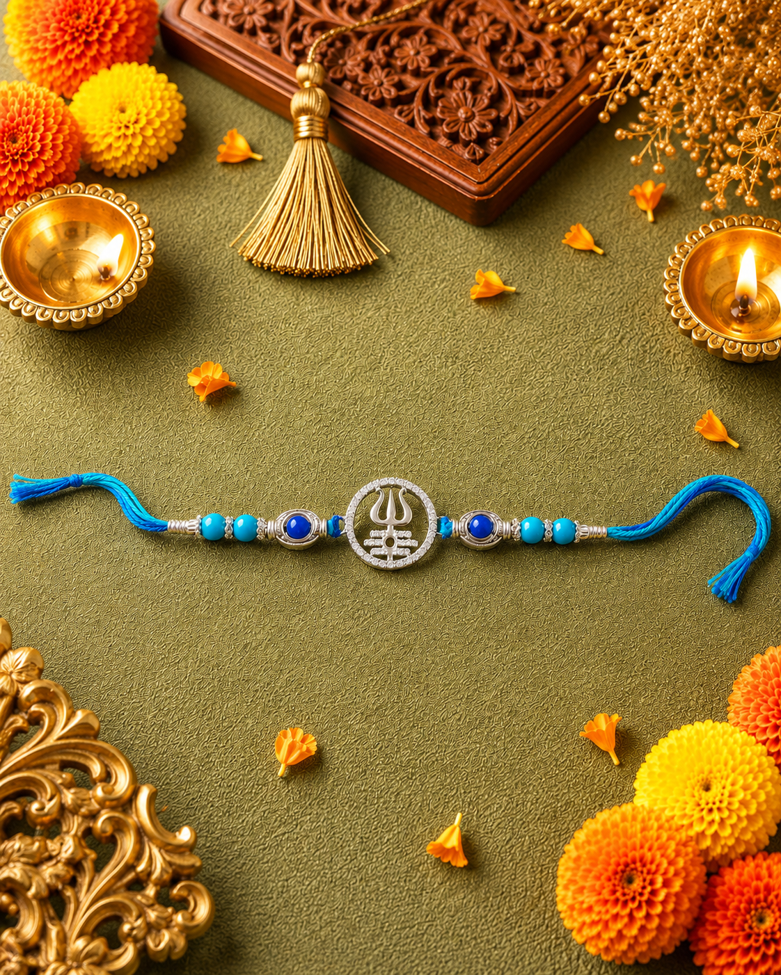 925 Silver Trishul Mahadev Symbol Rakhi