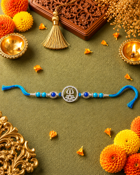 925 Silver Trishul Mahadev Symbol Rakhi