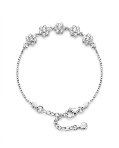 Five Flower Pavé CZ Sterling Silver Bracelet