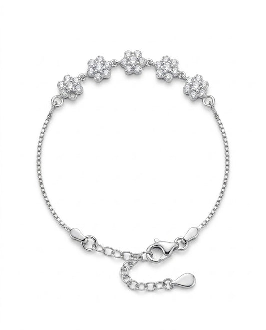 Five Flower Pavé CZ Sterling Silver Bracelet