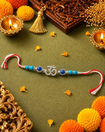 925 Sterling Silver Om Symbol Rakhi | CZ Pavé Om Charm Rakhi for Brother
