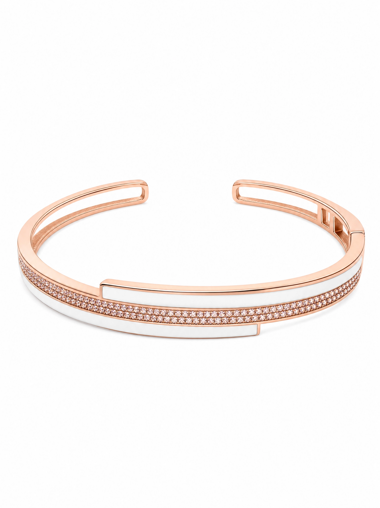 Rose Gold Mother of Pearl Cuff Bracelet with Pavé CZ Border