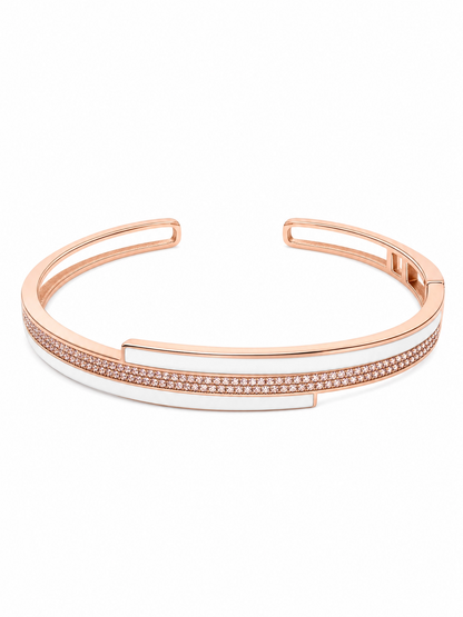 Rose Gold Mother of Pearl Cuff Bracelet with Pavé CZ Border