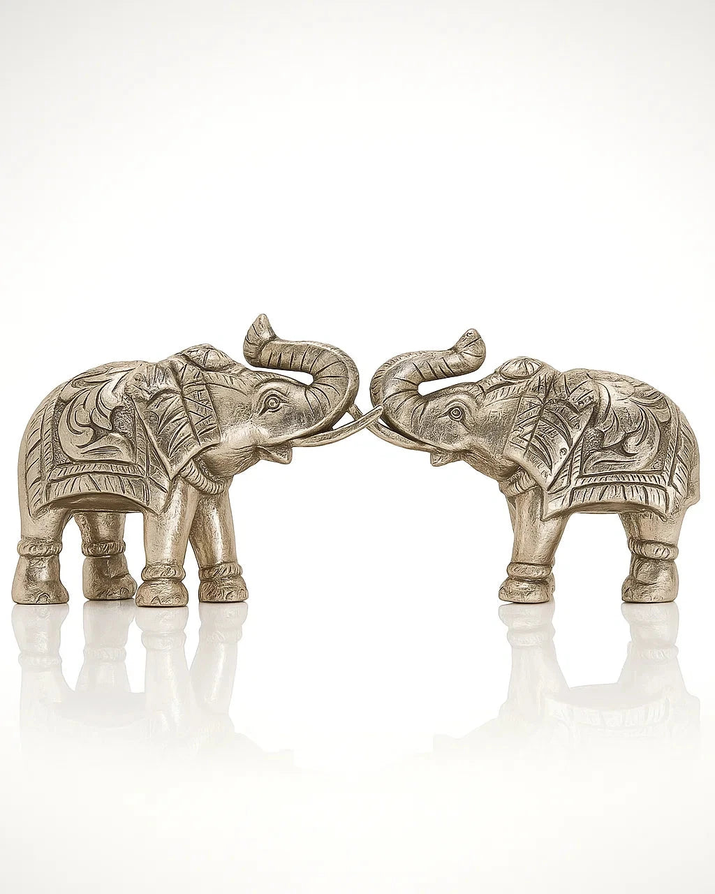 Antique Silver Elephant Pair with Traditional Engraving
