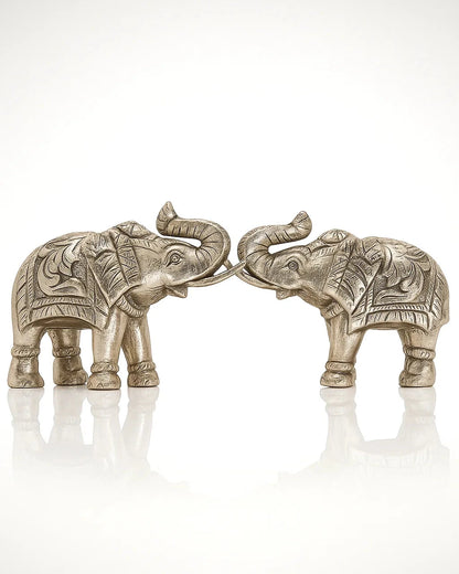 Antique Silver Elephant Pair with Traditional Engraving