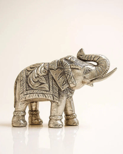 Antique Silver Elephant Pair with Traditional Engraving