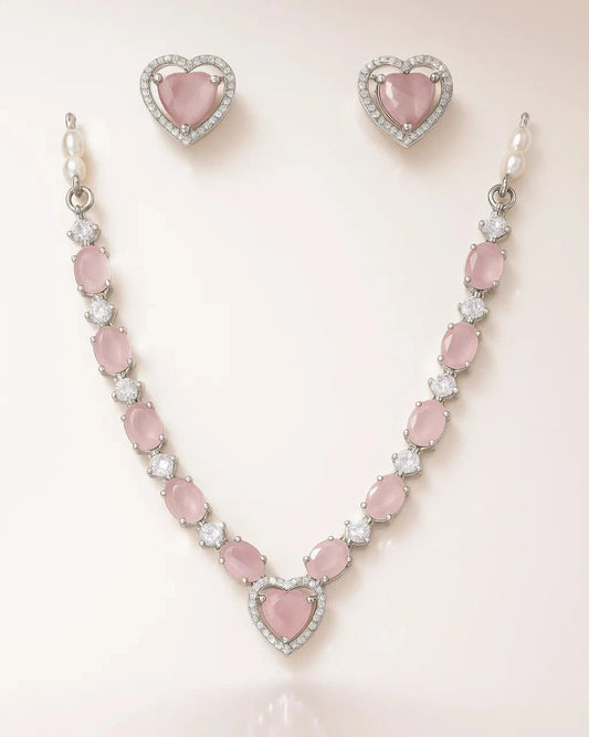 Sweet Pink & Crystal Heart Jewelry Set