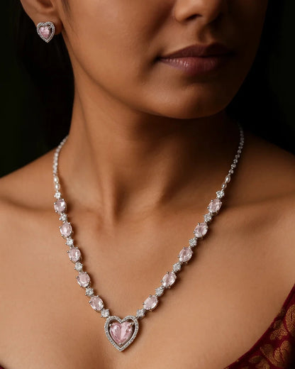 Sweet Pink & Crystal Heart Jewelry Set