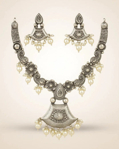 Heritage Bloom Oxidised Necklace Set