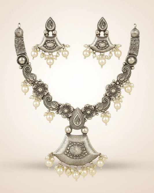 Heritage Bloom Oxidised Necklace Set