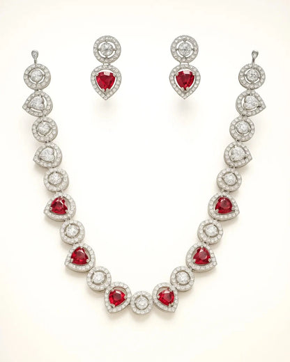 Crimson Radiance Heart Necklace Set