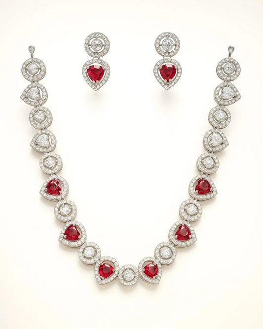 Crimson Radiance Heart Necklace Set