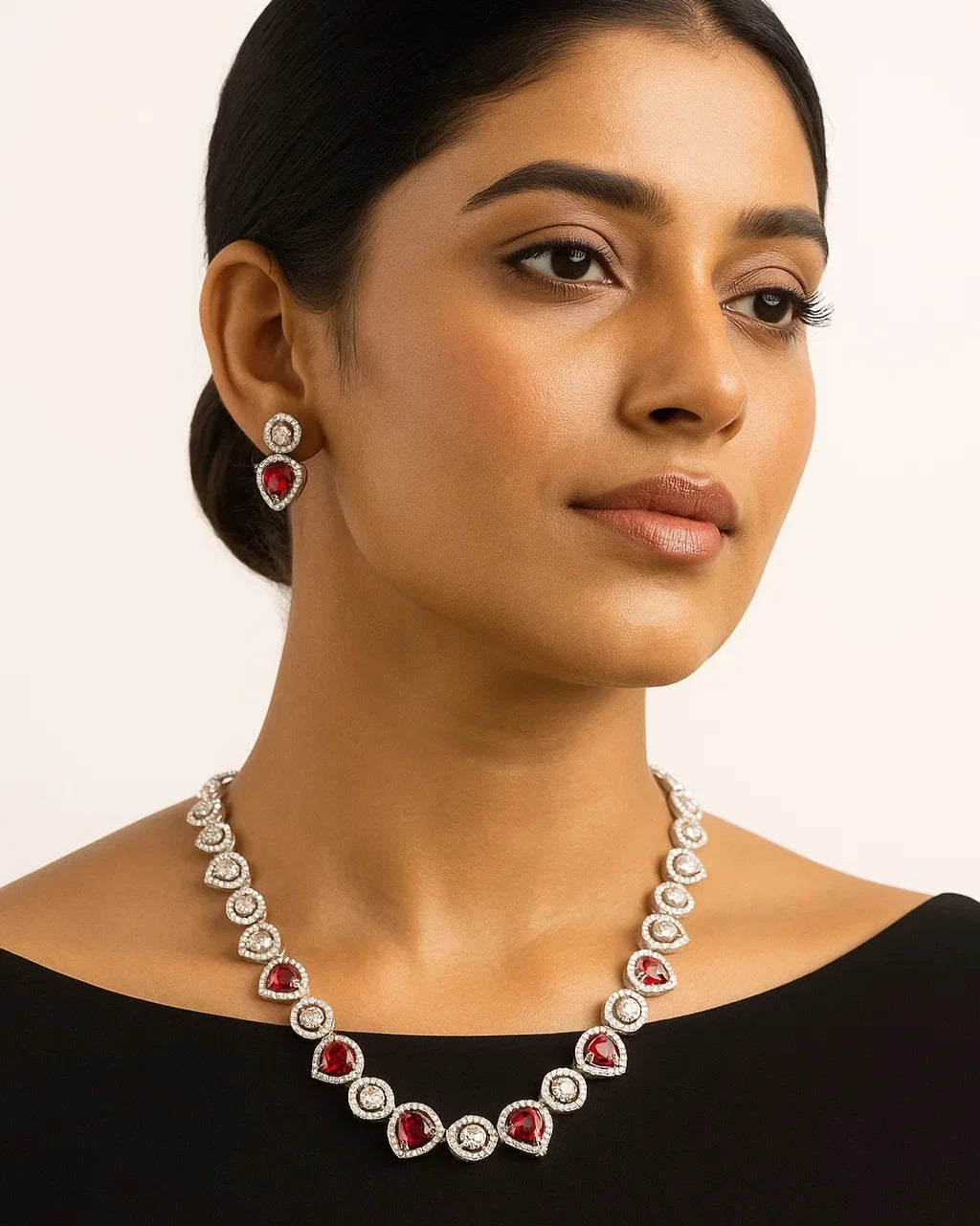 Crimson Radiance Heart Necklace Set