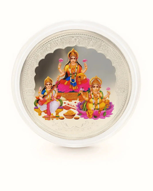 10 gm Lakshmi Ji, Saraswati Ji, Ganesh Ji Colored Coin - Circle