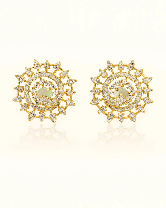 Celestial Spiral Opal & Diamond Stud Earrings