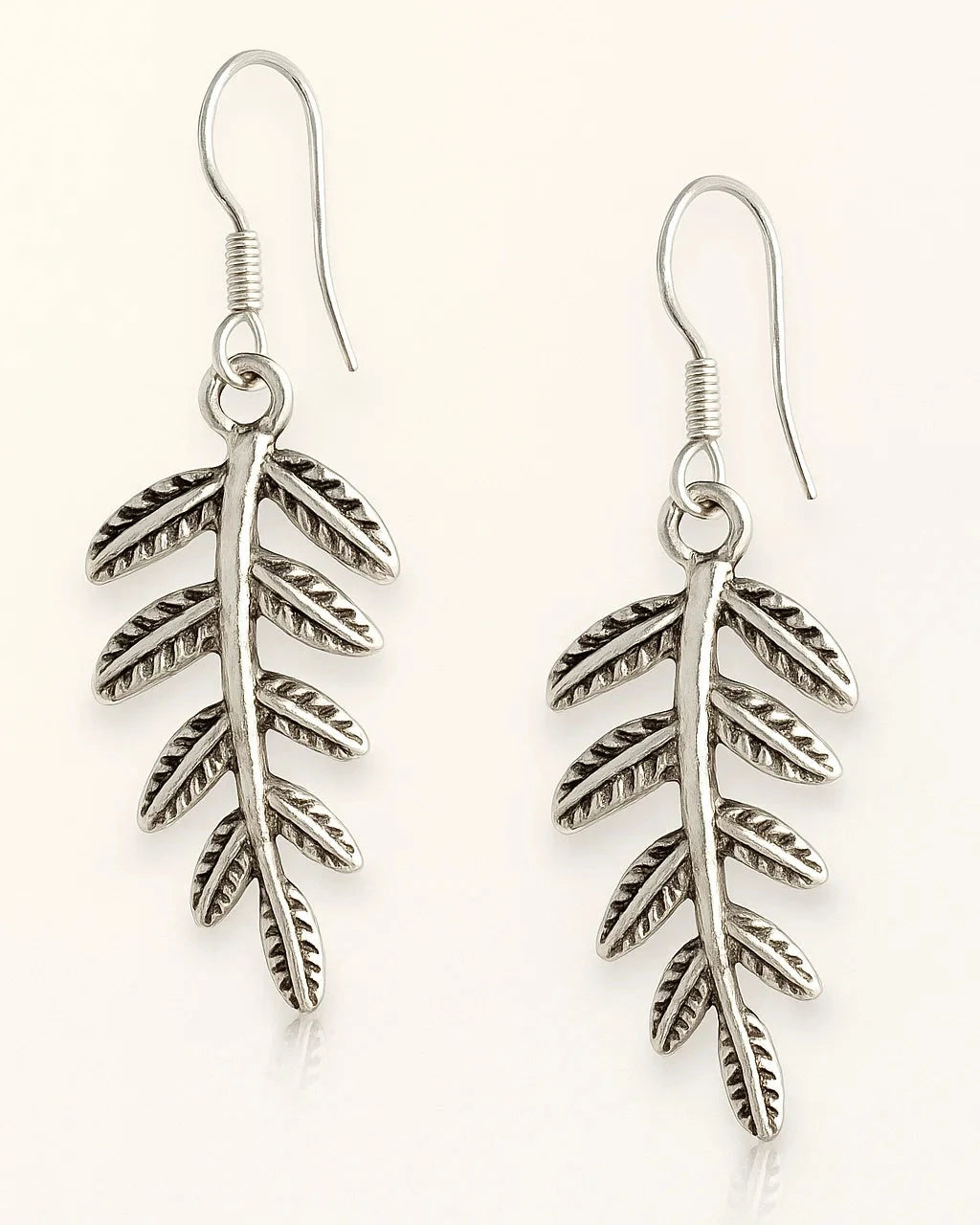 Oxidised Silver Leaf Drop Earrings