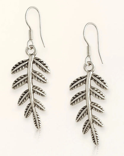 Oxidised Silver Leaf Drop Earrings