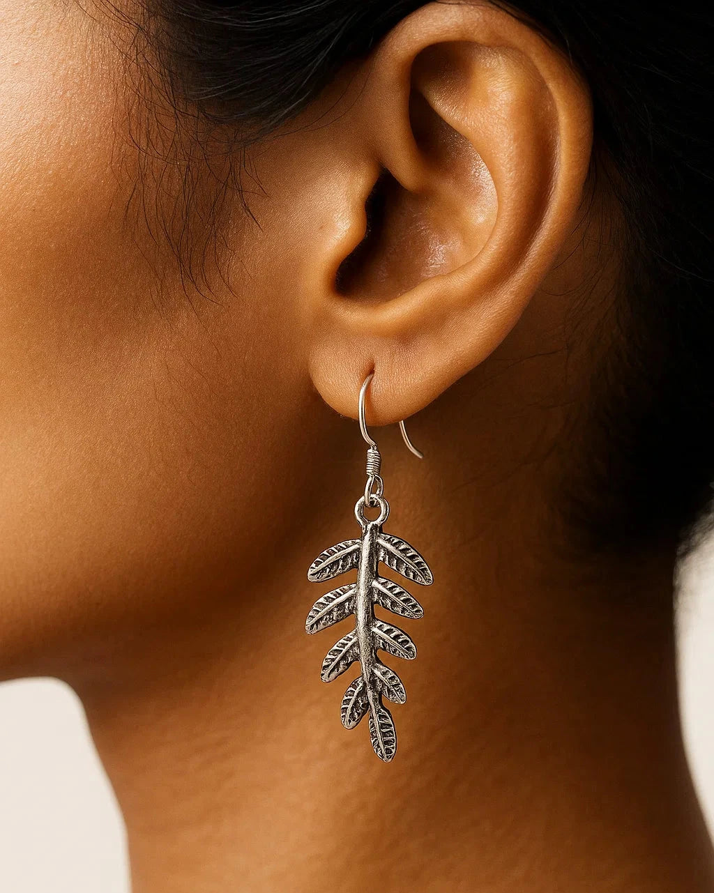 Oxidised Silver Leaf Drop Earrings