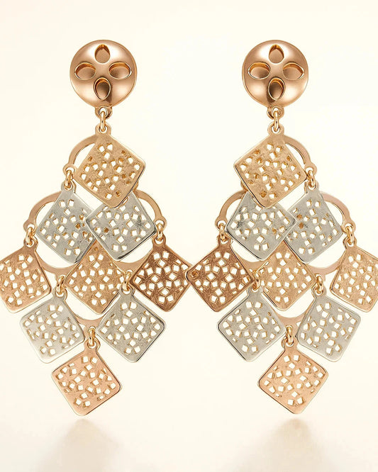 Dual-Tone Geometric Cascade Earrings