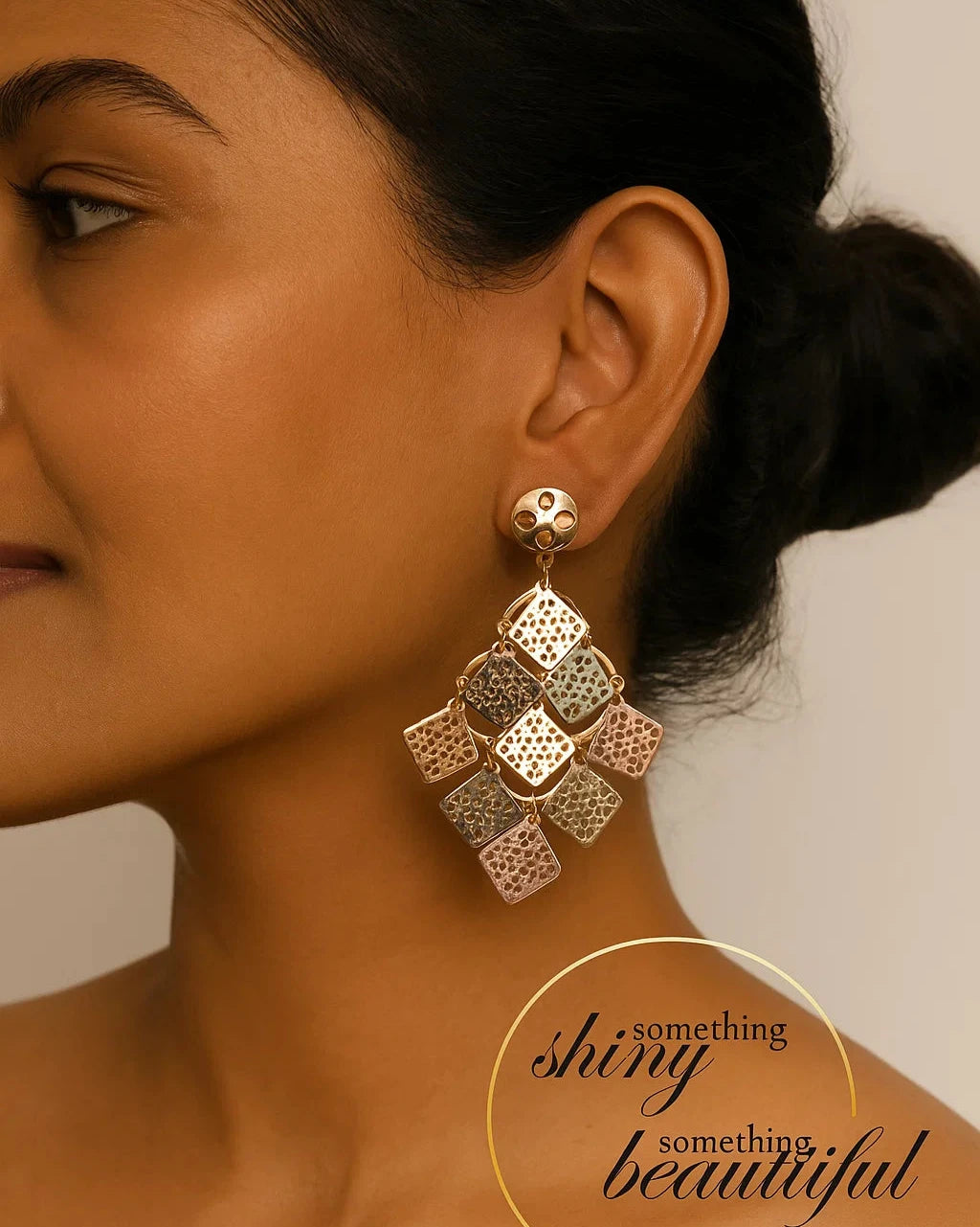 Dual-Tone Geometric Cascade Earrings