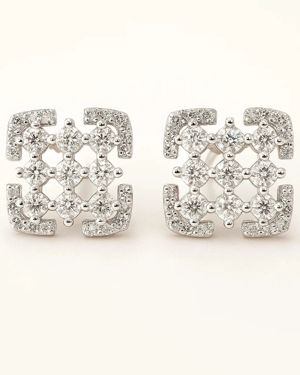 Silver Grid Stud Earrings
