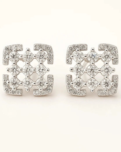 Silver Grid Stud Earrings