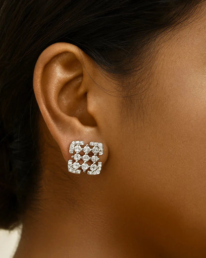 Silver Grid Stud Earrings