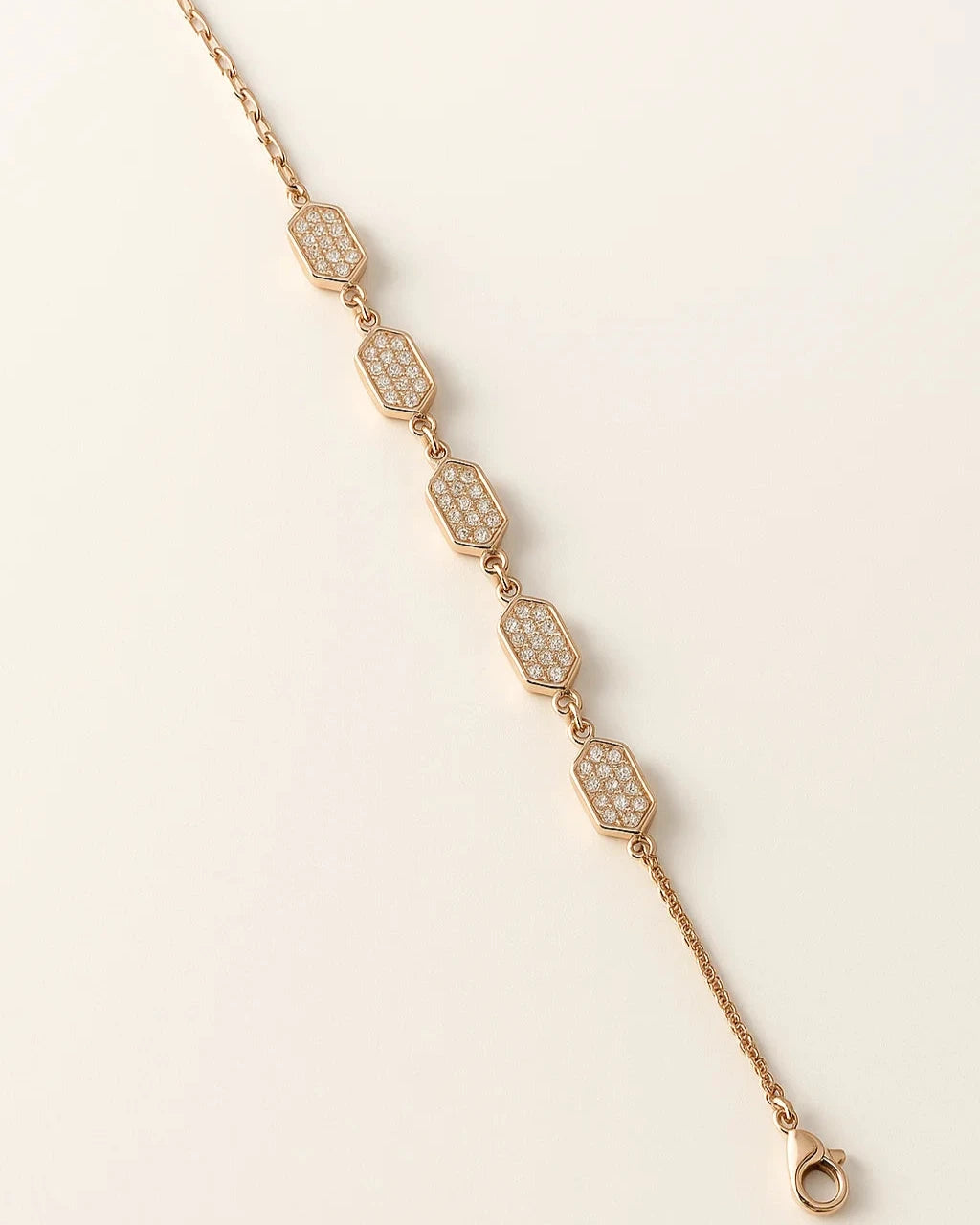 Rose Gold Hexagon CZ Link Bracelet