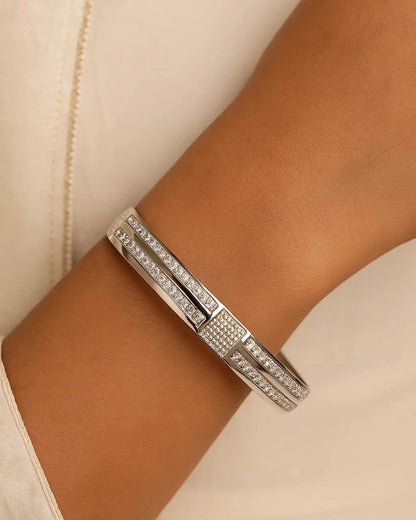 Bold Elegance Dual-Row Silver Bangle