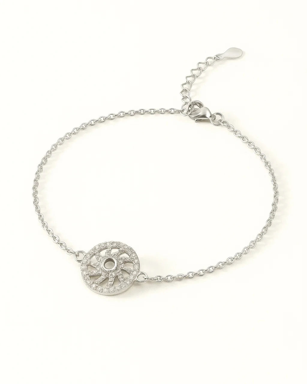 Chakra Wheel CZ-Studded Silver Bracelet