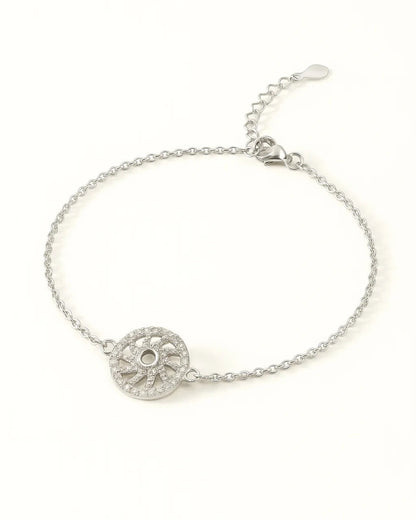 Chakra Wheel CZ-Studded Silver Bracelet