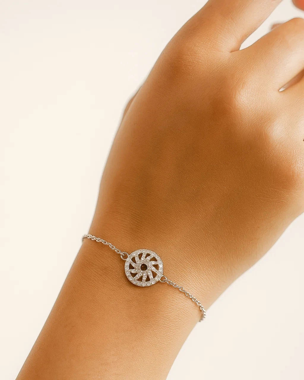 Chakra Wheel CZ-Studded Silver Bracelet