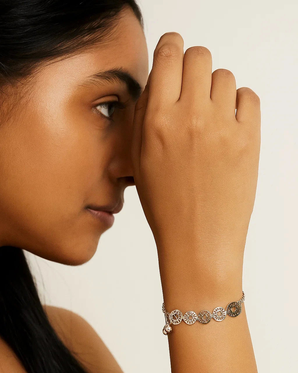 Antique Coin Disc Bracelet with Charm Bells