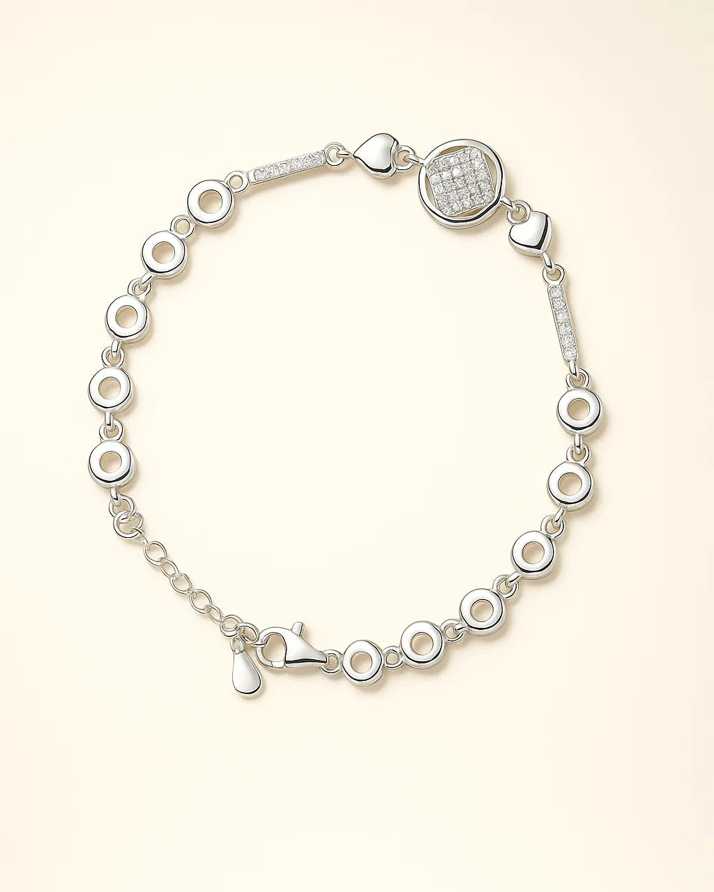 Modern Circle-Link Bracelet with Pave-Set Charm