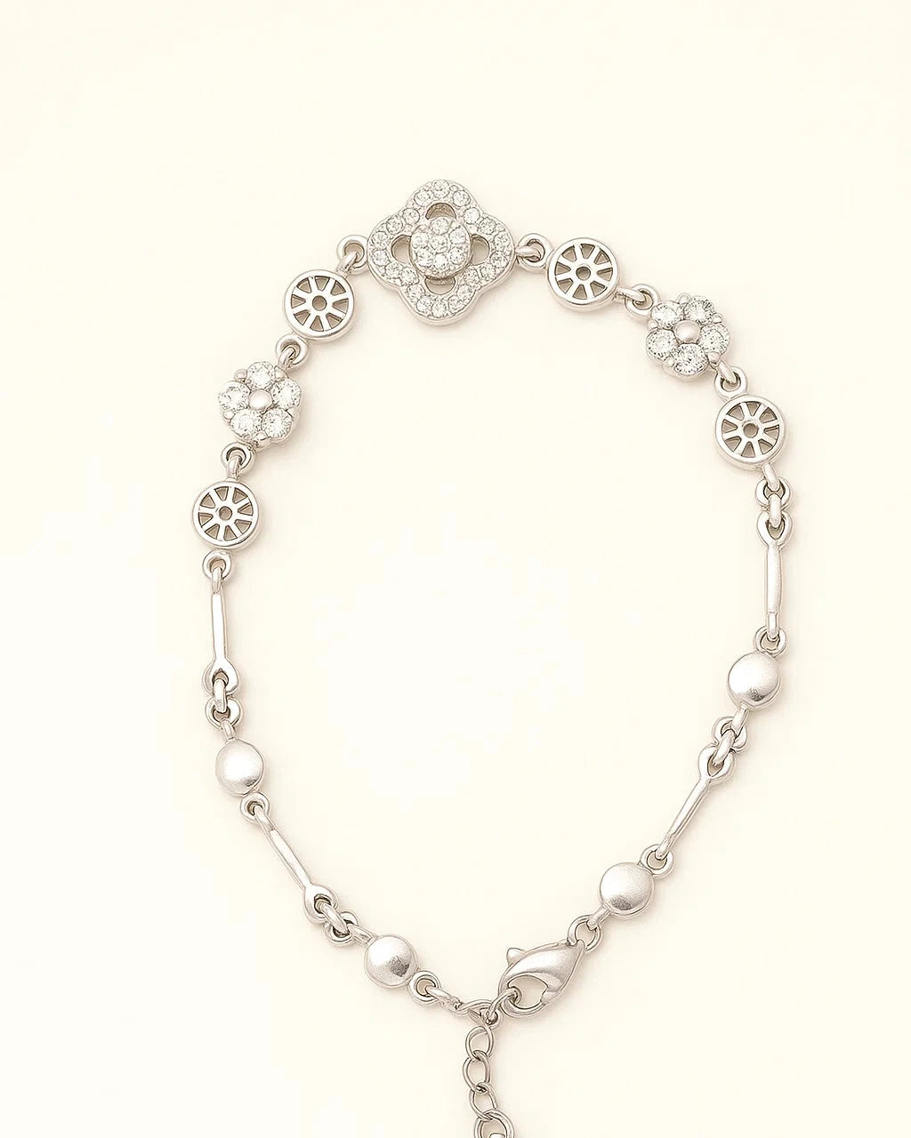 Artisan-Inspired Mixed Motif Silver Bracelet