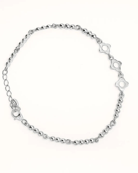 Delicate Sterling Silver Beaded Bracelet with Clover Accents
