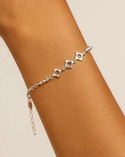 Delicate Sterling Silver Beaded Bracelet with Clover Accents