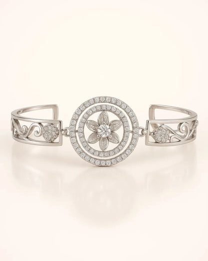 Dazzling Floral Halo Crystal Cuff Adjustable Bracelet
