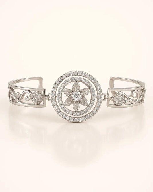 Dazzling Floral Halo Crystal Cuff Adjustable Bracelet