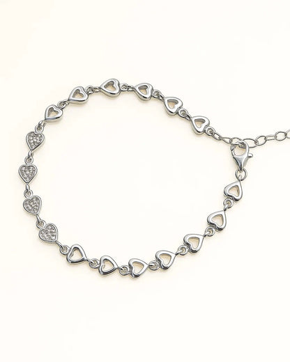 Sparkling Heart Link Sterling Silver Bracelet