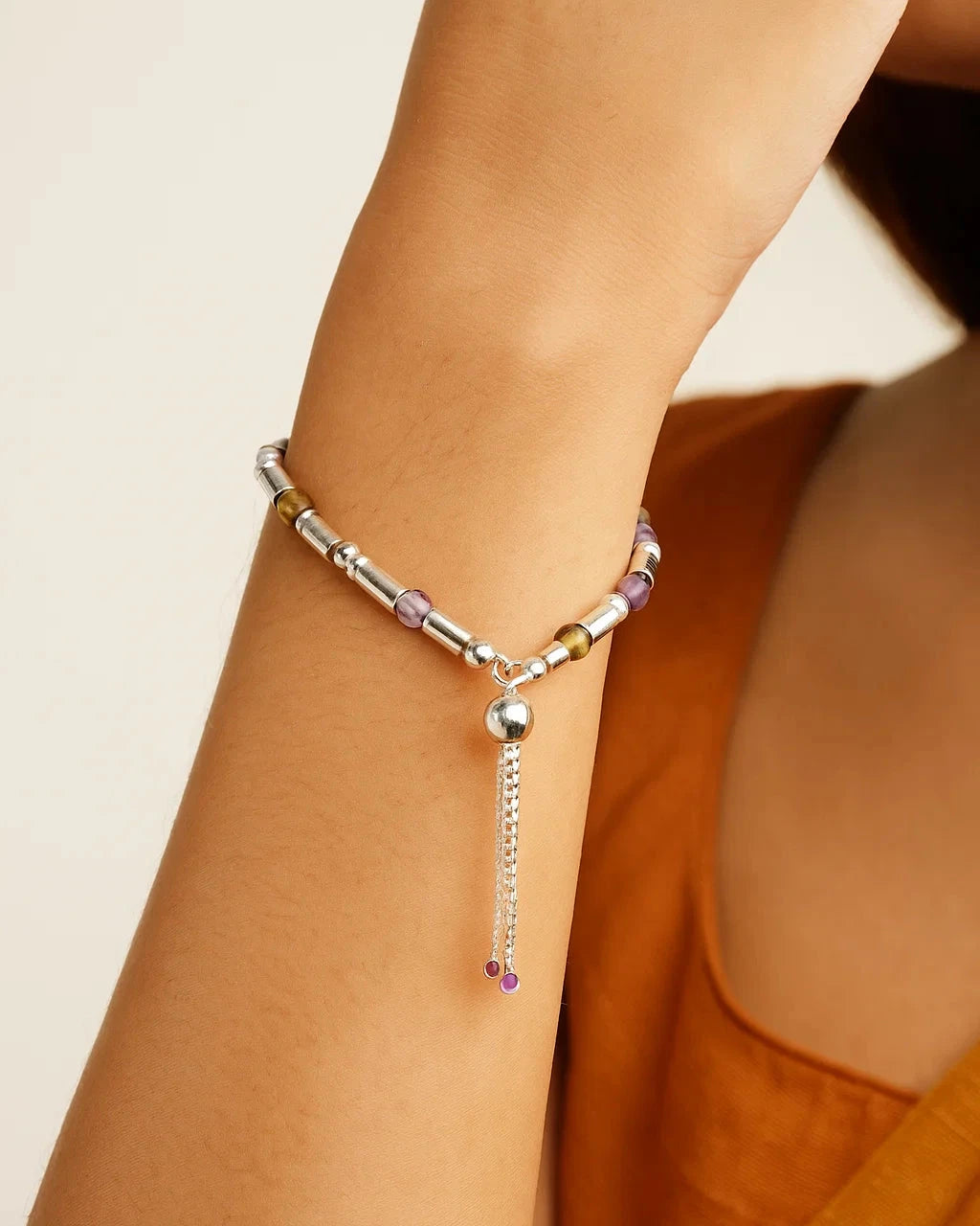 Beaded Silver & Stone Bracelet