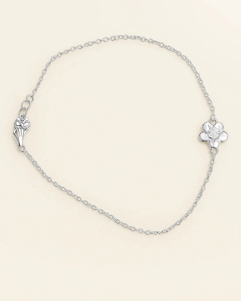 Sterling Silver Floral Charm Bracelet - Adjustable Length