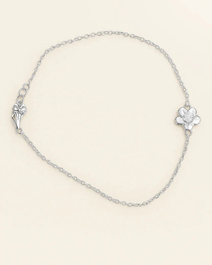 Sterling Silver Floral Charm Bracelet - Adjustable Length