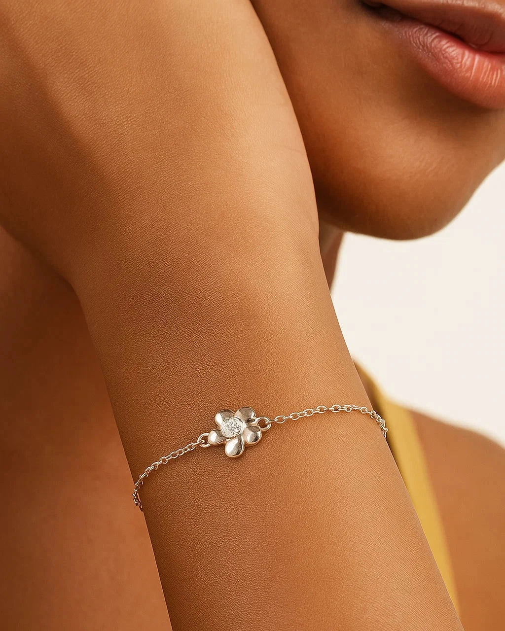 Sterling Silver Floral Charm Bracelet - Adjustable Length