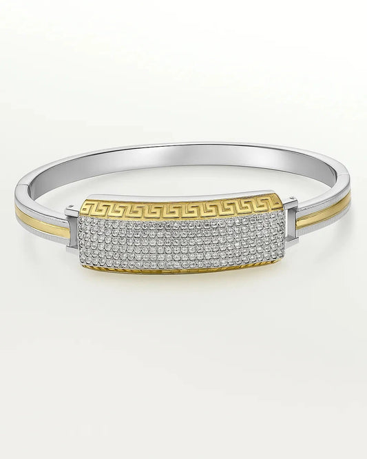 Dual-Tone CZ Cuff Bracelet in Silver & Gold Finish