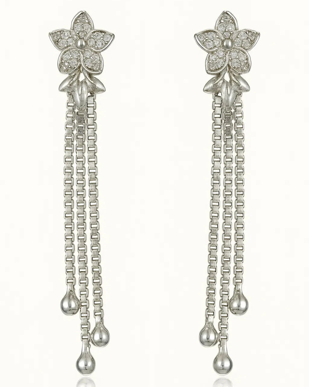 Sparkling Floral Chain Dangle Earrings