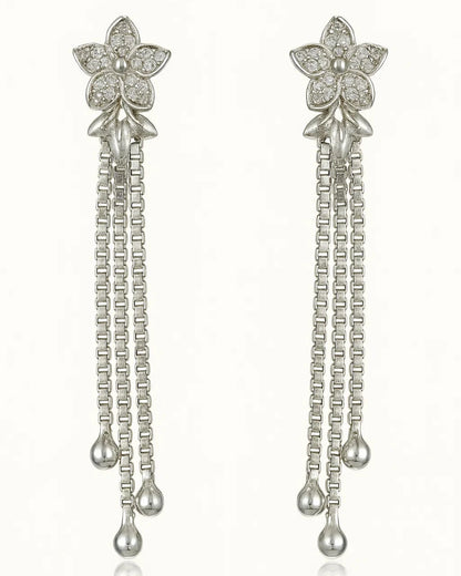 Sparkling Floral Chain Dangle Earrings